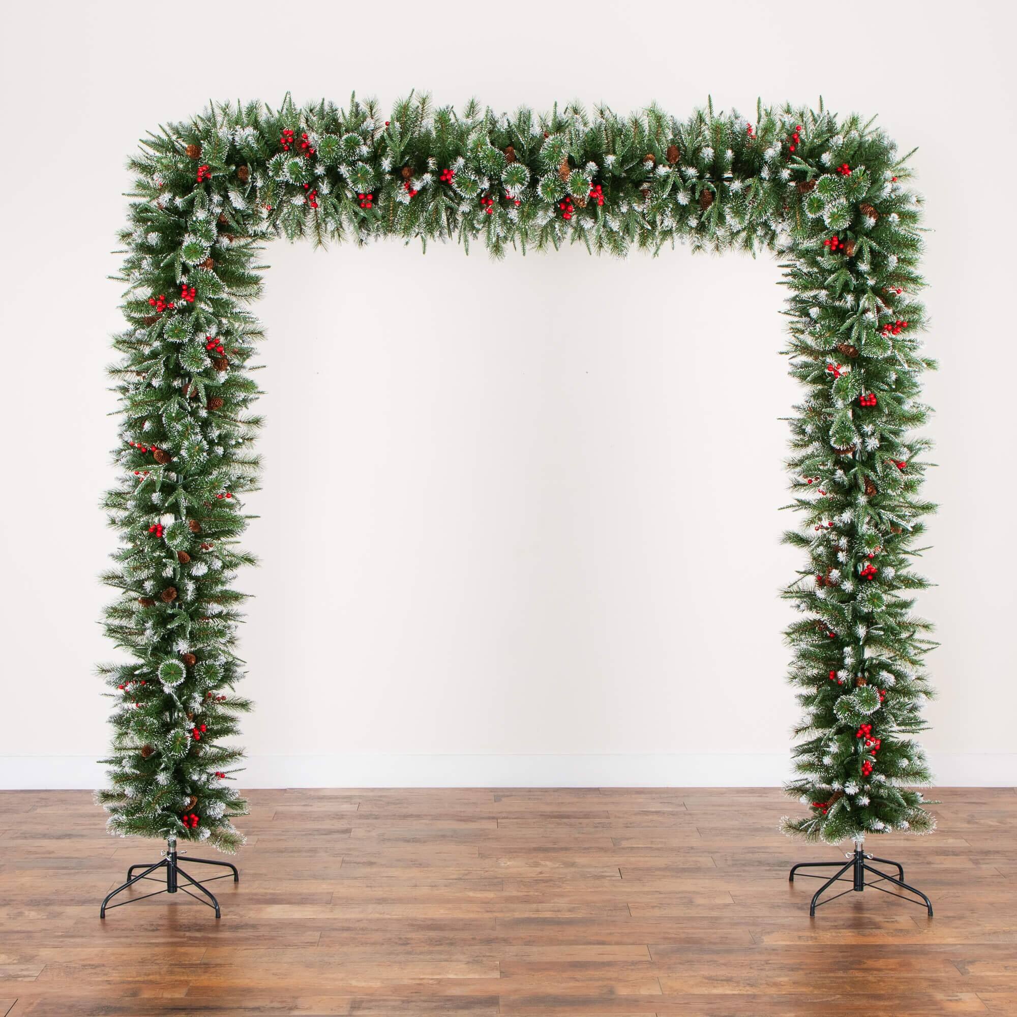 8ft. Holiday Green Pine Artificial Christmas Archway with Pinecones & Berries